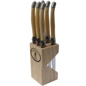 Bloc 6 couteaux Laguiole manche façon corne