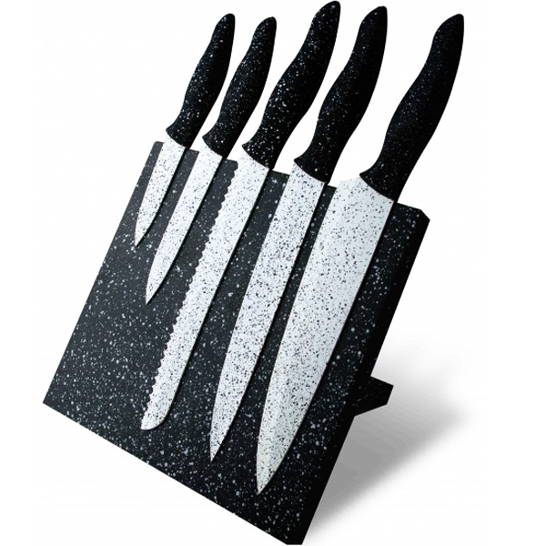 Couteaux de cuisine lames façon pierre lot de 5 sur support