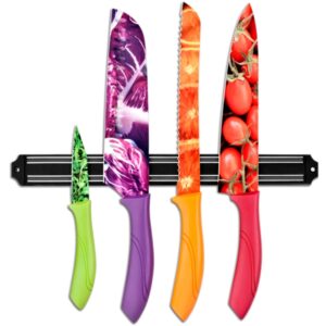 Couteaux de cuisine lames décorées sur barre magnétique