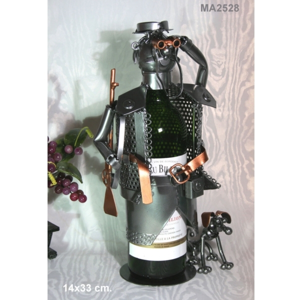 Porte bouteille métal décor chasseur et ses 2 chiens