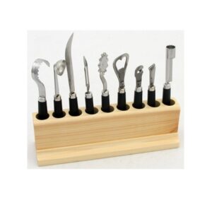 Ustensiles de cuisine inox lot de 9 support bois