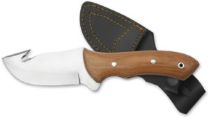 Couteau à dépecer manche en teck étui en cuir