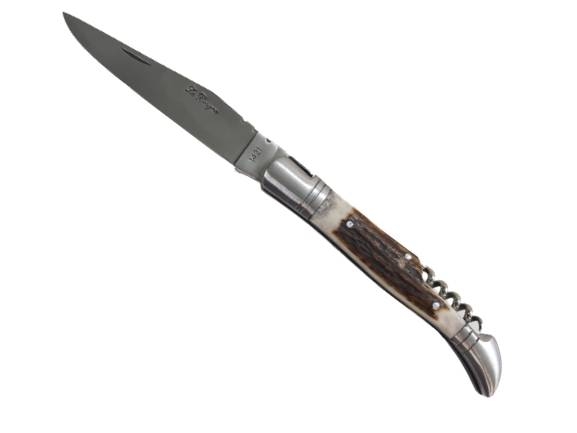 Couteau de poche Laguiole Bougna manche bois de cerf, tire bouchon