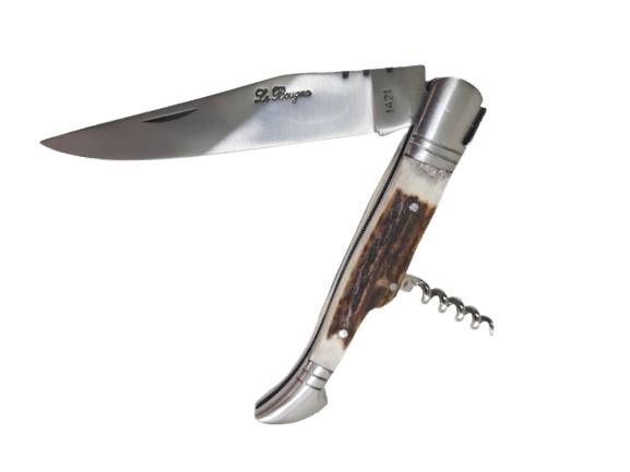 Couteau de poche Laguiole Bougna manche bois de cerf, tire bouchon – Image 2