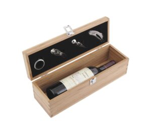 Coffret sommelier avec range bouteille en bois avec 4 accessoires