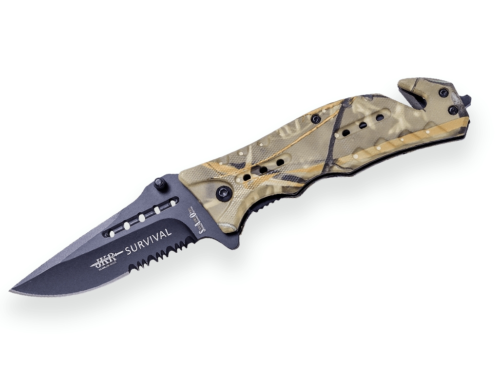 Couteau de survie pliant camouflé avec étui JKR – Image 2