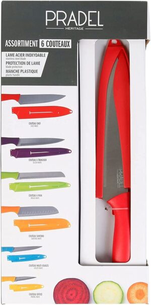 Couteaux de cuisine lot de 6 pièces manches colorés