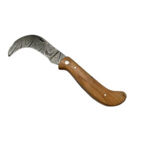 Serpette lame Damas 11 cm manche bois de teck