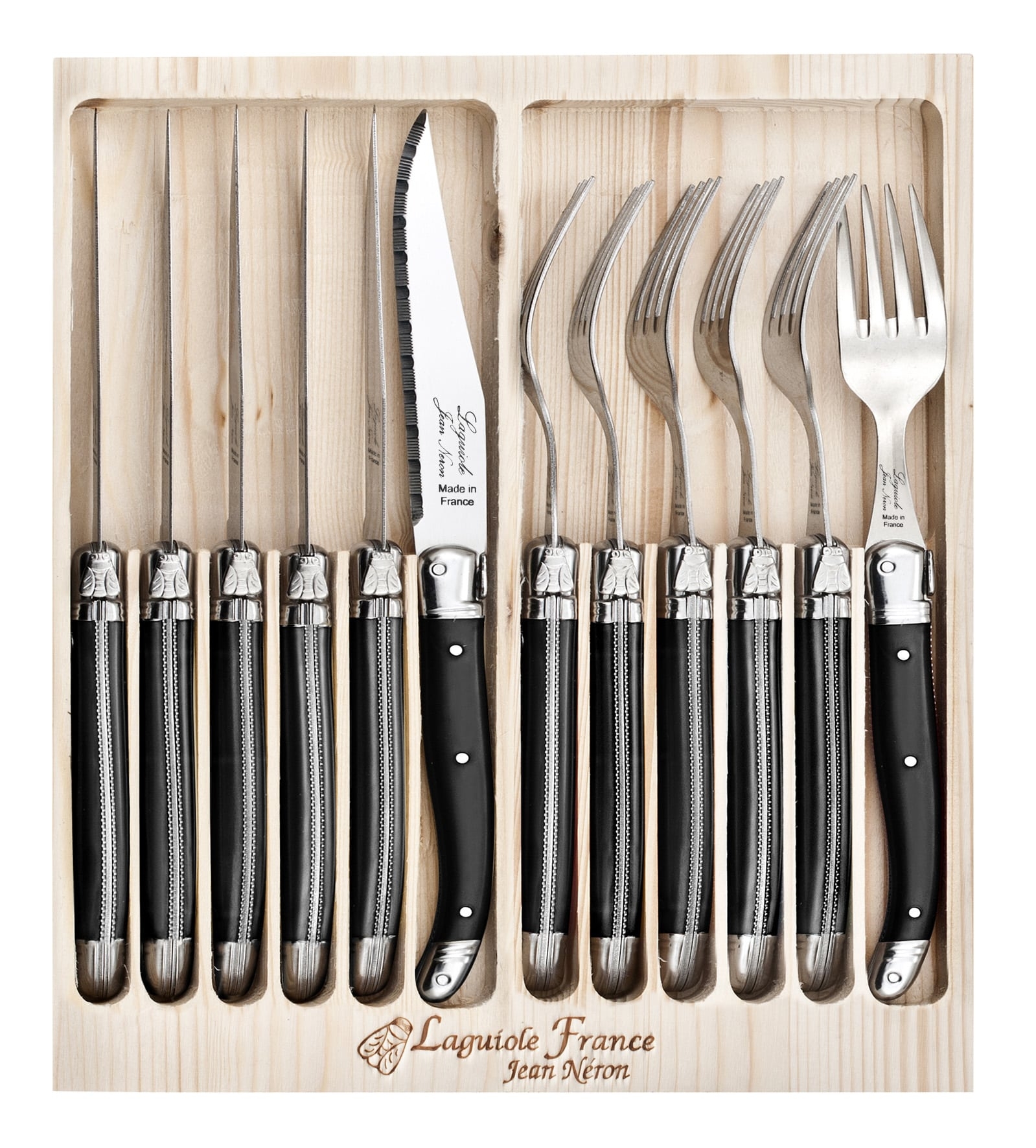 Coffret Ménagère 12 couverts noirs Laguiole fabriqué en France