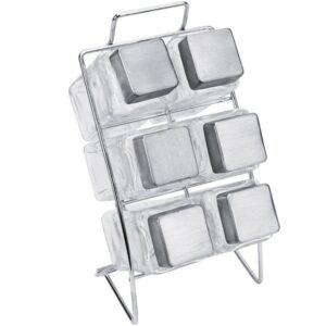 Lot de 6 Boîtes à Épices Carrées sur Support en Inox