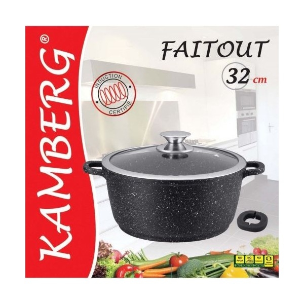 Faitout 32 cm fonte d'aluminium avec couvercle en verre – Image 2