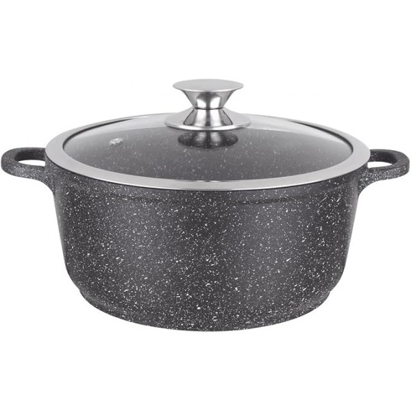 Faitout 32 cm fonte d'aluminium avec couvercle en verre