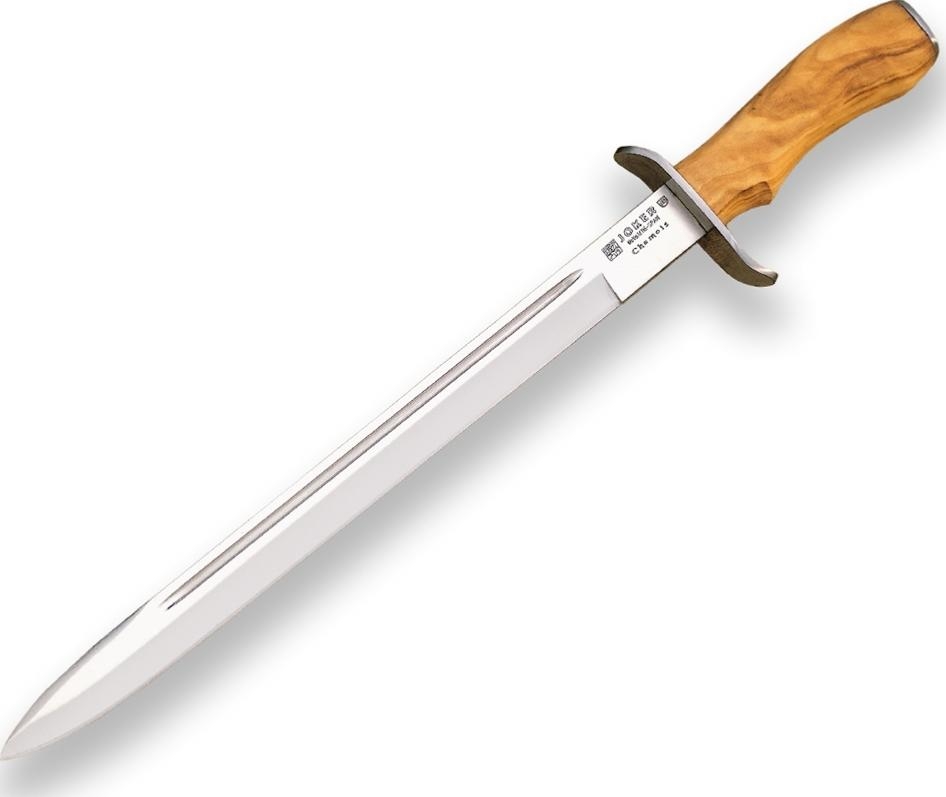 Dague de chasse lame utile 29 cm manche bois d'olivier avec étui en cuir – Image 4