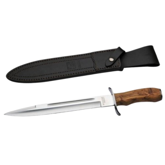Dague de chasse lame utile 29 cm manche bois d'olivier avec étui en cuir – Image 3