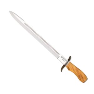 Dague de chasse lame utile 29 cm manche bois d'olivier avec étui en cuir
