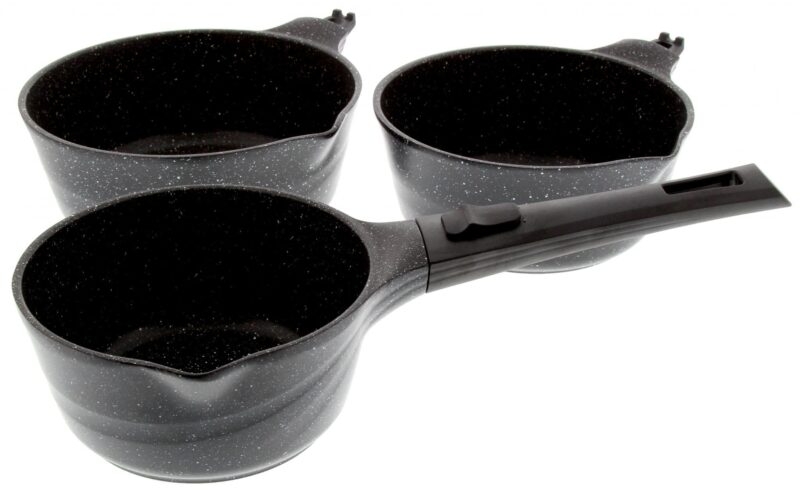 Série de 3 casseroles en fonte d’aluminium revêtement façon pierre Sans PFOA avec poignée amovible – Pradel Excellence