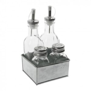 Set Huile Vinaigre, Sel Poivre sur Support en Inox