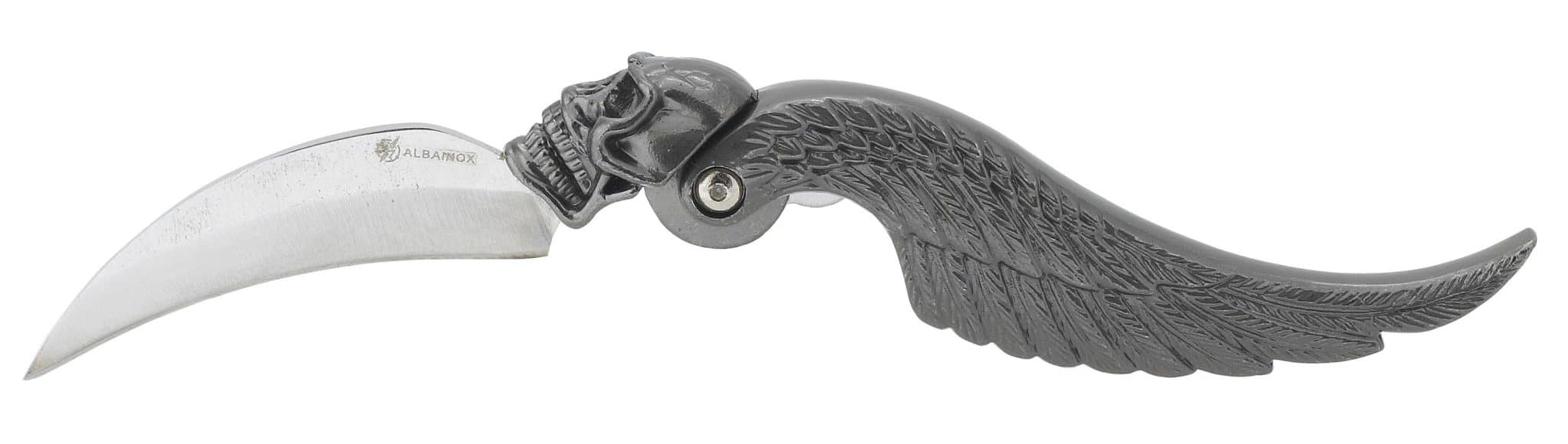 Couteau de poche Tête de mort Ailée tout métal – Image 2