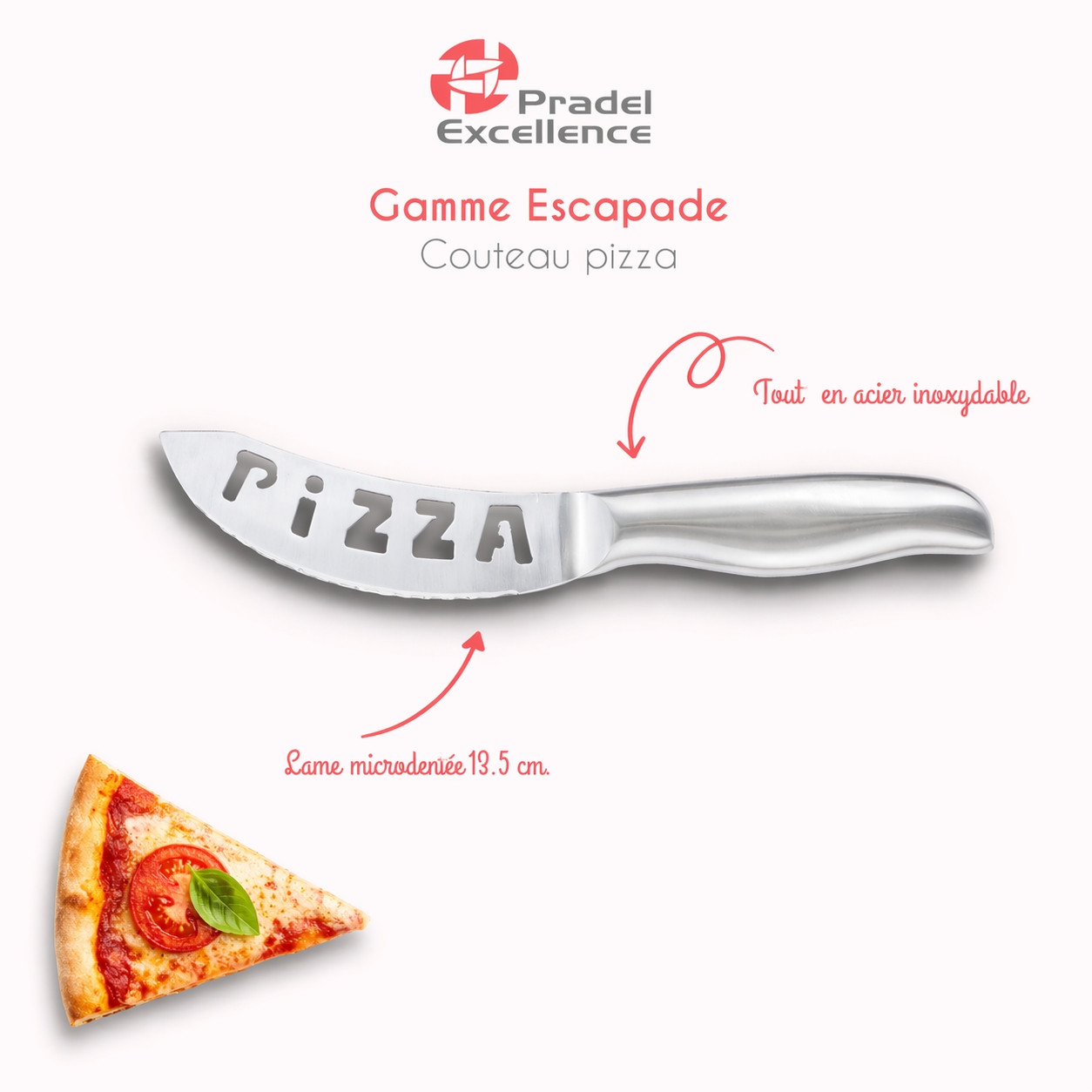 Couteau pizza tout inox la pièce – Image 2