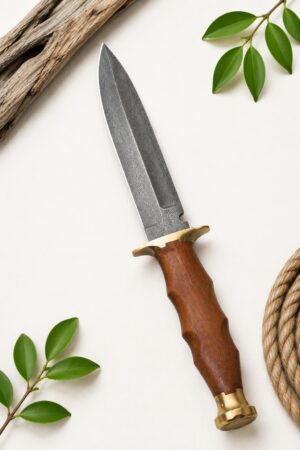Couteau de chasse lame Damas avec son étui en cuir