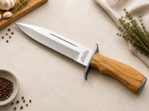Dague de chasse haute qualité lame 26 cm , manche bois d'olivier avec étui