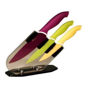 Bloc 3 couteaux de cuisine lames et manches colorés