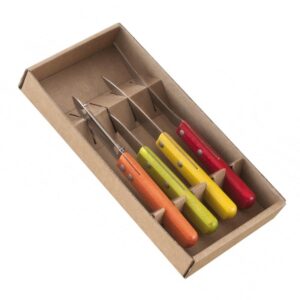 Couteaux de cuisine 4 différents, manches en bois colorés