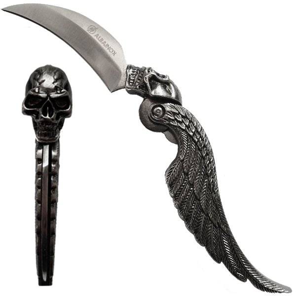 Couteau de poche Tête de mort Ailée tout métal