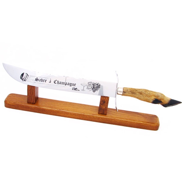 Sabre à champagne manche patte de Chevreuil et chevalet en bois
