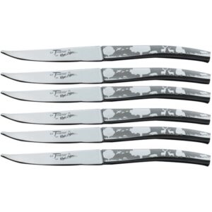 Coffret 6 couteaux de table de Thiers inox forgés décor chasse