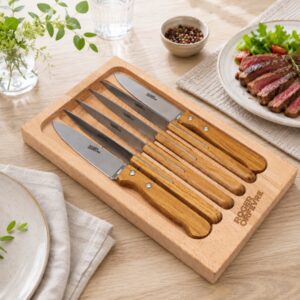 Coffret 6 couteaux Steak Chêne lame crantée